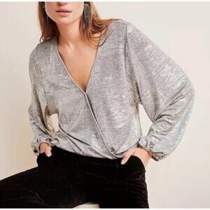 Anthropologie Carys Dolman Top Metallic Silver